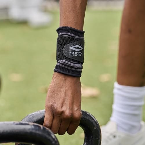 Shock Doctor Compression Knit Wrist Sleeve with Strap, X-Large, Black/Grey