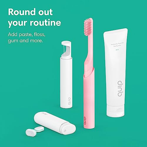 Quip Rechargeable Smart Sonic Toothbrush for Adults - Timed Electric Toothbrush with Bluetooth & Rewards App - Replaceable Brush Head, Soft Bristles, Metal Handle - Travel Toothbrush - All-Pink Pink