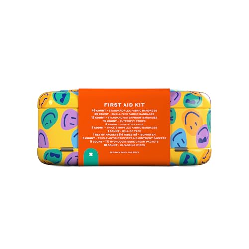 Welly First Aid Kit | FSA Eligible | Adhesive Flexible Fabric and Waterproof Bandages, Tape and Non-Stick Pads, Butterfly Strips, Triple Antibiotic and Hydrocortisone Ointments, Ibuprofen - 130 Count