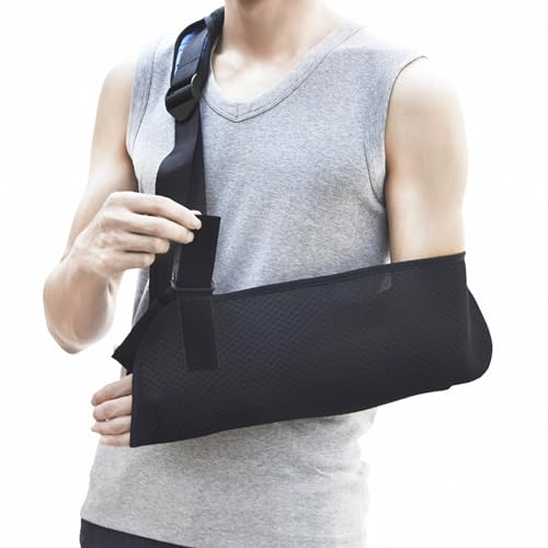 Adults Arm Sling Lightweight Breathable Adjustable Shoulder Strap Elbow Immobilizer Left Right Forearm Support Brace for Women Men Torn Rotator Cuff Wrist Injury Broken Fractured Arm Surgery Recovery Black, Mesh