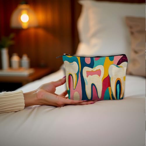 Dentist Gifts Makeup Cosmetic Bag for Women, Dental Assistants Hygienist Gifts, Abstract Tooth Dentist Dental Portable Travel Toiletry Bag Zipper Makeup Pouch Dental two