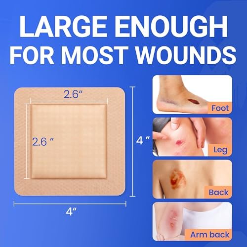 Large Waterproof Bandages 4x4 Silicone Foam Dressing Sensitive Skin, 20 PCS 4"x4"(20PCS)