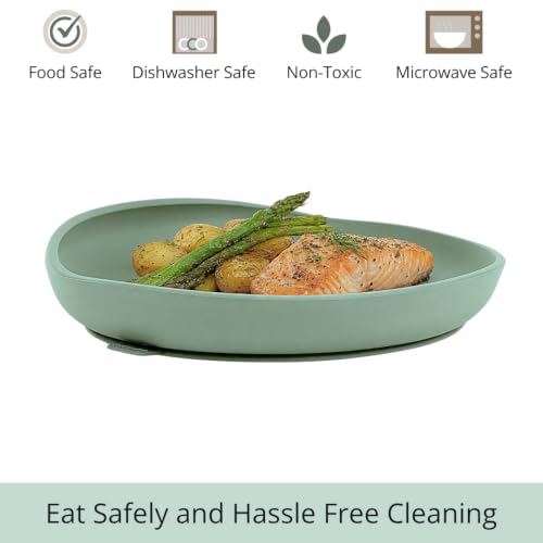 Modaliv Silicone Scooper Plate with Suction Base for Adults, Sage Green
