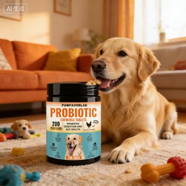 Probiotics for Dogs Digestive Health - 200 Chicken Flavored Chewable Tablets for Gut Health, Immune Support & Pumpkin, Papaya, Flaseed Power - Advanced Dog Probiotic Supplements