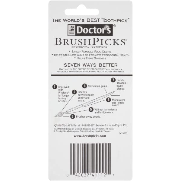 The Doctor's BrushPicks Interdental Toothpicks, Soft Rubber Dental Picks for Teeth Cleaning, Removes Food Debris, Stimulates Gums, Helps Fight Gingivitis, 120 Count (Pack of 12) 120 Count (Pack of 12)