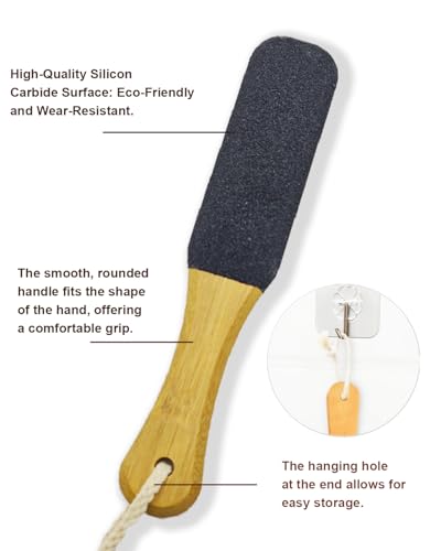 Pumice Stone Foot File, 2 Pack Wooden Pedicure Foot Scrubber Remover for Heels, Elbows, Hands in Shower, Professional Foot Rasp for Wet and Dry Feet, Foot Care Tools for Women Men（Black and White） Black and White