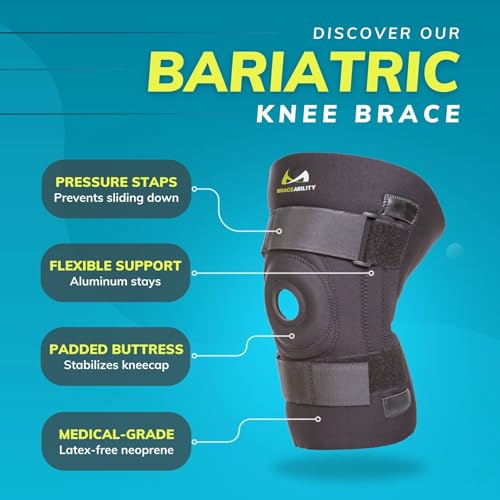 BraceAbility Bariatric Knee Brace for Large Legs - Plus Size Knee Brace with Side Stabilizers for Big Men or Women, Arthritis, Patellar Tendonitis, Obese Chondromalacia Pain, Instability (X-Large) XL