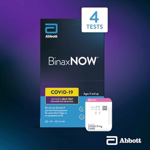BinaxNOW COVID-19 Antigen Self Test, 1 Pack, 4 Tests Total, COVID Test With 15-Minute Results Without Sending to a Lab, Easy to Use at Home 4 Test Total
