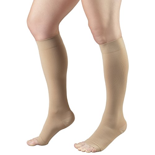 Truform Short Length Surgical Stockings, 18 mmHg Compression for Men and Women, Knee High Length, Open Toe Beige Medium (1 Pair)