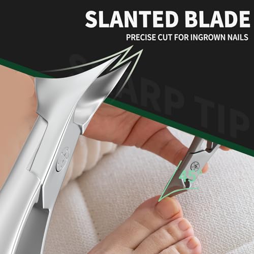 Ingrown Nail Clippers, Slant Curved Blade Nail Clippers for Men Thick Ingrown Toenails with 33mm Wide Jaw Opening, Heavy Duty Stainless Steel Toenail Clippers for Seniors Thick Toenails Silver