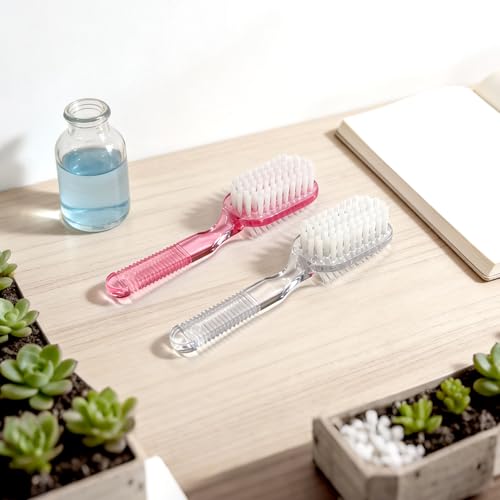Dual-Sided Handle Grip Nail Cleaning Brush for Hands and Feet with Soft & Stiff Bristles (2 Pack)