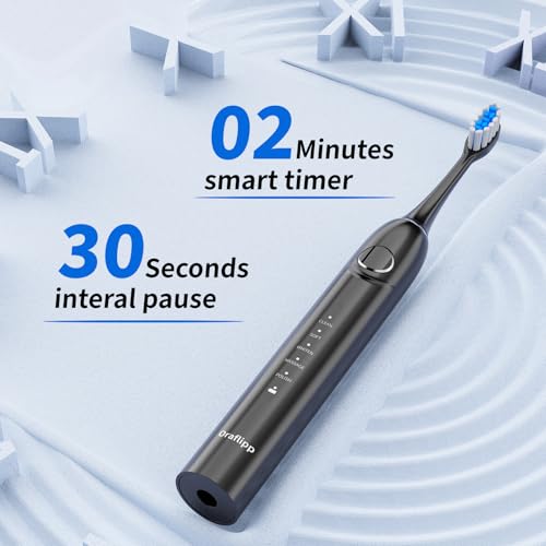 Sonic Electric Toothbrush - 40,000 VPM Power Toothbrush with 5 Modes, Smart Timer & Mode Memory, IPX7 Waterproof, 30 Days Battery Life with Inductive Charger, 8 Brush Head (Black) Black
