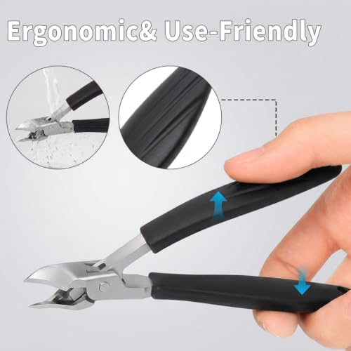 Nail Clippers Set for Seniors Thick Toenails, Ingrown 30° Slanted Eagle-Beak Clipper with Wide Jaw Opening, Anti-Splash Catcher, Long Handle Stainless Steel Kit for Men Women Adults Black
