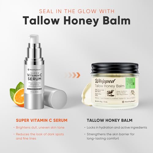 HealthyDerm Super Vitamin C Serum for Women Over 70: Niacinamide, Vitamin C, Hyaluronic Acid, Peptides, Vitamin E, Caffeine, Bakuchiol, Hydrating, Lifting, Face Wrinkle & Age Spots Reduction 1 Ounce (Pack of 1)
