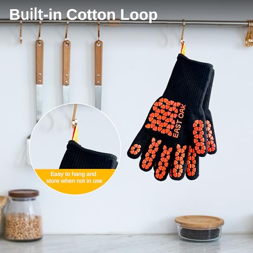 East Oak BBQ Gloves, 1472℉ Heat Resistant Gloves, Silicone Non-Slip Grill Gloves for Smoker, Fire Pits, Barbecue, Cooking, Black