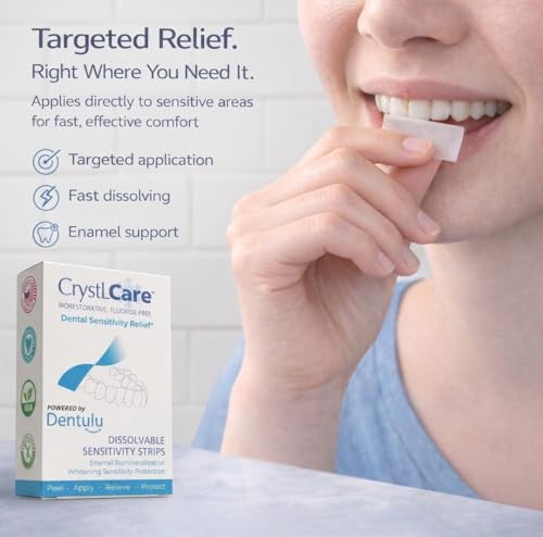 CrystLCare Biorestorative Fluoride-Free Dental Strips for Sensitive Teeth, Enamel Support, Remineralization Care, Dissolvable Tooth Strips, Long-Lasting Sensitivity Relief (14 Count)