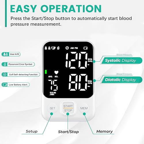 Oklar FDA Cleared Blood Pressure Monitor Upper Arm BP Machine for Home Use White