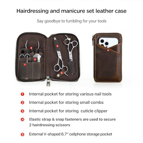 CONTACTS Full Grain Leather Manicure Set Case for Men Hairdressing and Nail Clipper Tool Organizer Travel Grooming Kit Pouch Empty Pouch by Handmade (Case Only) Zipper L