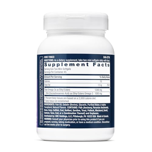 GNC Triple Strength DHA 1000 Mini, Lemon, 90 Count, 45 Servings Old Version