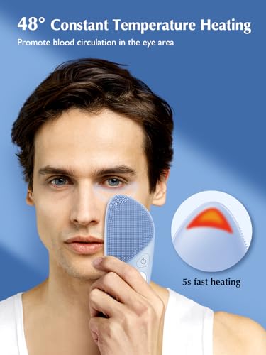 COSLUS JMY05 Silicone Face Scrubber Facial Cleansing Brush, Heat Eye Care Sky Blue