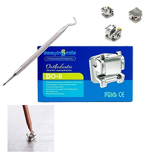 Dental Orthodontic Self-Ligating Metal Bracket Passive Dental Metal Braces with Open Tools Slot (ROTH 022 3 with HOOKS) ROTH 022 3 with HOOKS