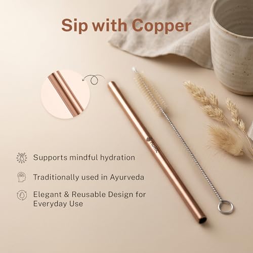 Auric Flow Wellness Kit – Copper Tongue Cleaner, Copper Straw with Cleaner, Neem (Indian Lilac) Wood Comb, Jade Gua Sha & Jade Roller | Daily Ayurvedic Self-Care Ritual Set