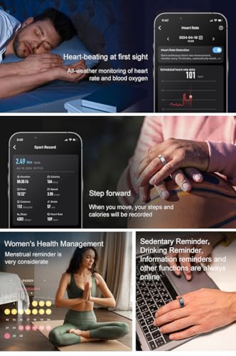Gen Pro 2 Smart Ring for Men & Women's, Qring with No APP Subscription with Heart Rate, Wireless Chargeing, Sleep Monitoring & Remote Camera Control, Waterproof Ring (Silver, 12) Silver