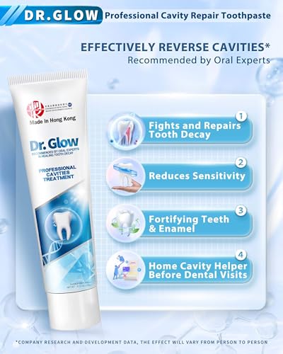 Dr. Glow Adult Cavity Repair Toothpaste, Cavity Reversing Hydroxyapatite Toothpaste, Cavity Filler for Tooth Remineralization, Tooth Decay Treatment Repair, Enamel Repair Cavity Remover, Fluoride Free 3.52 Ounce (Pack of 1)