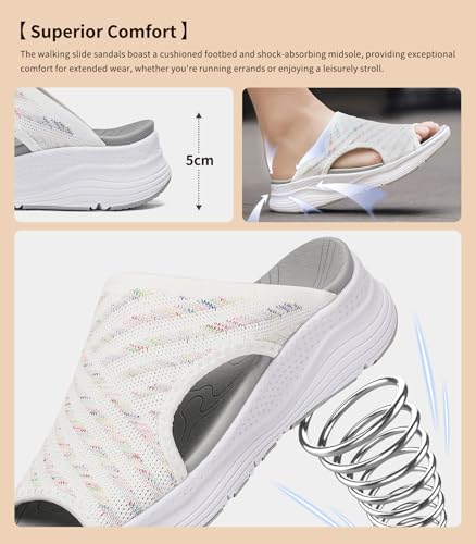 Womens Orthopedic Platform Slides Sandals with Arch Support Ladies Comfortable Walking Open Toe Plantar Fasciitis Slip On for Summer 8 Colourwhite