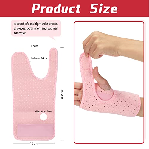 2 Pack Carpal Tunnel Wrist Brace with Splint, Breathable Style, Pink