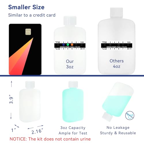 Urine Test Complete Kit - Smaller 3oz Translucent Empty Bottle, Non-Falling and Hi-Stretch Leg Strap, Urine Test Temperature Strips and Velvet Lining Sample Bag, Urine Test Practice Kit at Home Screw cap