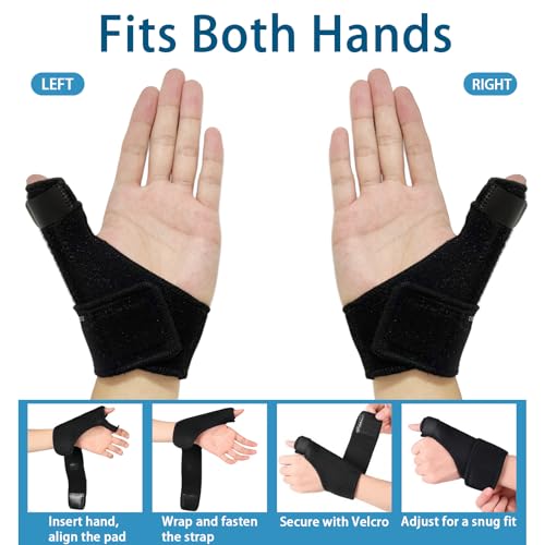 Kids Thumb Brace, Thumb Splint M 6-11 Years, Adjustable Thumb Spica Support Black-M