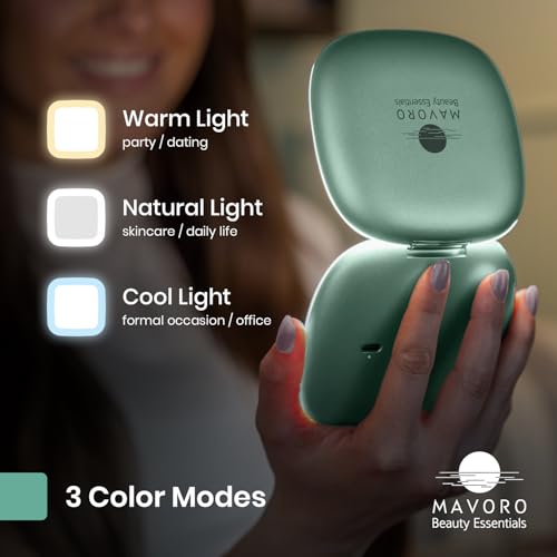 Mavoro LED Compact Makeup Mirror | 1x/10x | USB-C Charging | Serene Mint