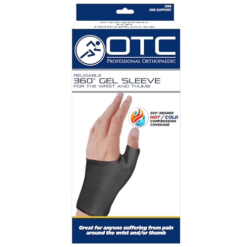 OTC Reusable 360 Degree Gel Sleeve for Wrists, Hot or Cold Compression for Hand Pain Relief, Black, Universal