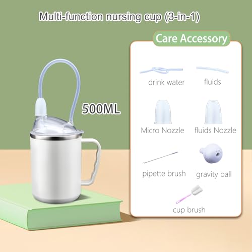 Adult Sippy Cup for Elderly, 17.6oz Stainless Steel with Straw
