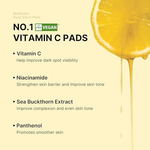 medicube Toner Pads Deep Vita C Facial Toner Pad for Uneven Skin Tone Care Deep Vita C Pads 70 Count (Pack of 1)