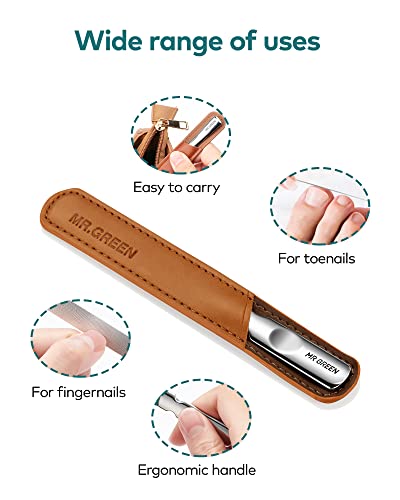 Stainless Steel Nail File with Anti-Slip Handle and Leather Case, 3 pcs Nail Clippers Set Stainless Steel Nail Clippers & Slant EDG Toenail Clipper Cutter