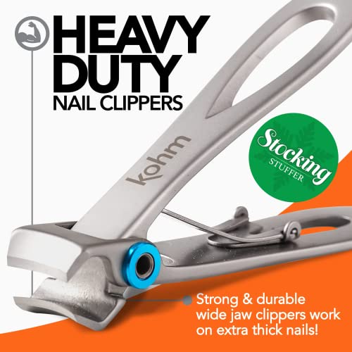 KOHM Nail Clippers & Ingrown Toenail Clippers for Thick Nails - Heavy Duty, Wide Mouth Professional Fingernail and Toenail Clippers for Men, Women & Seniors, Professional Podiatrist Tool