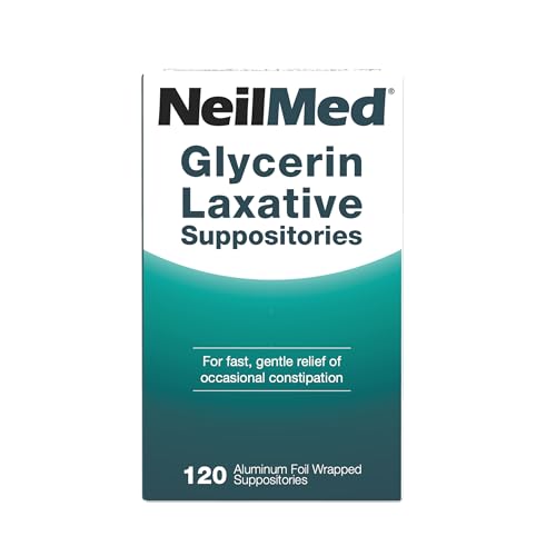 NeilMed Glycerin Laxative Suppositories, Gentle Relief from Constipation, Fast Acting, indivdually Wrapped, 120 ct