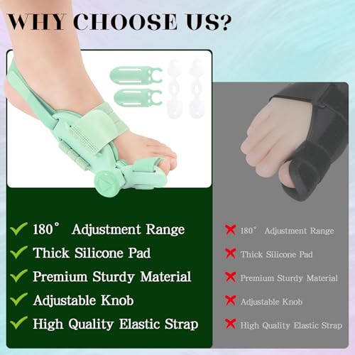 Bunion Corrector for Women & Men, Non-Surgical Bunion Fix for Hallux Valgus, Adjustable Toe Alignment Splint for Hallux Valgus,Big Toe Straightener with Non-Slip Separators,Left & Right Foot Upgrade Green