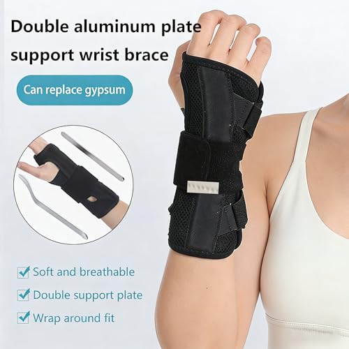 Wrist Brace Carpal Tunnel Right Left Hand for Men & Women, Night Sleep Support Splint Dual Aluminum Plate Wrist Support Lightweight Stabilizer for Carpal Tunnel, Gym, Office & Wrist Pain Relief (Right Hand-Black-S/M, Medium) Right Hand-Black-S/M
