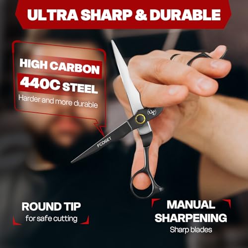 Professional Hair Cutting Scissors, High-End Japanese 440C Stainless Steel Hair Cutting Shears with Sharp Edge Blades, 6.8 inch Hair Scissors, Right Hand Scissors for Salon, Home, Pet Black