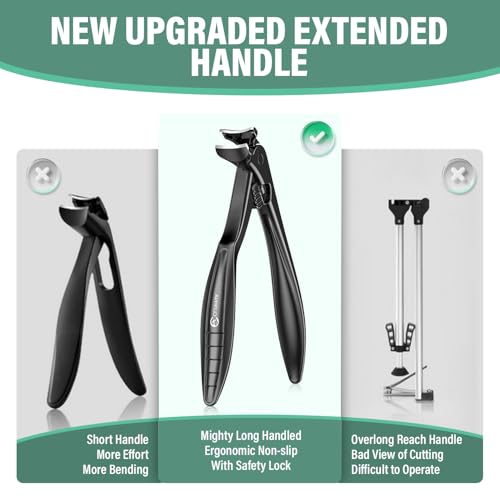 Upgrade Long Handled Toenail Clippers for Seniors with Lock, Large Toe Nail Clippers for Thick Toenails for Men Women, Wide Opening Slanted Fingernail Clippers with Catcher Precision Nail Cutter Set