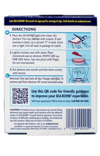 Sea-Bond Secure Denture Adhesive Seals, Original Uppers, Zinc-Free, All-Day-Hold, Mess-Free, 30 Count - 8 Pack