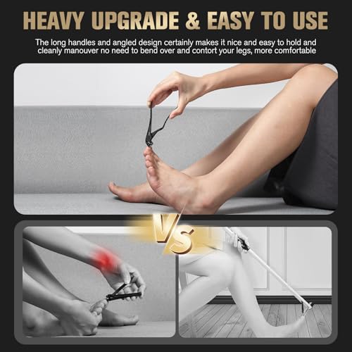 FERYES Ergonomic Non-Slip Long Handle Nail Clippers for Seniors, Unique Angled Head Curve Wide Jaw Opening Toenail Clipper with Catcher for Thick Toenails and Fingernails Black (Large)