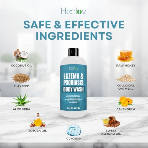 Eczema Body Wash – All Natural Eczema Soap, Dermatitis, Psoriasis Treatment for Dry Itchy Sensitive Skin Relief – Gentle Detoxifying, Healing, Anti-Itch, Oatmeal Goat Milk Bath Wash for Kids, & Adults
