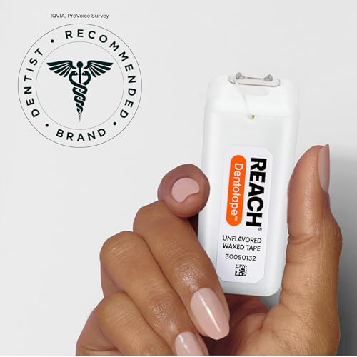 REACH Dentotape Waxed Dental Floss Tape, Unflavored, Extra Wide Floss, Shred & Frey Resistant, Plaque Remover for Teeth, Easy on Gums & Teeth, Oral Care, PFAS Free, for Adults & Kids, 6 Pack, 100 yd 300 Foot (Pack of 6)