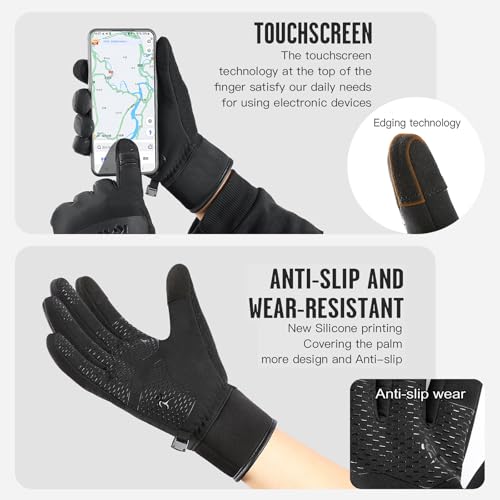 100% Waterproof Winter Gloves for Men Women Windproof Thermal with Touchscreen Finger, Anti-Slip Palm, Warm Hands for Cold Weather Running, Cycling, Driving, Hiking, Snow, Ski, Golf Black Medium