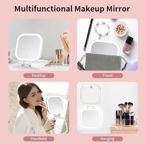 Travel Makeup Mirror with Lights & 1X/10X Magnifying Vanity Mirror 7" White