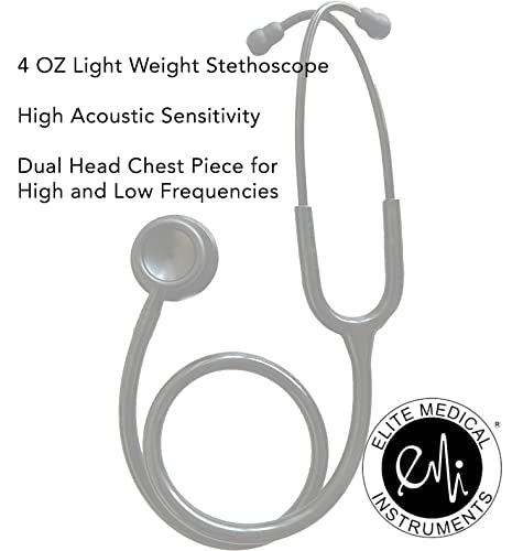 EMI Premium Clinical Light Weight 4oz Dual Head Stethoscope - Stealth Black - For Nurses, Doctors, Medical Professionals, EMT's